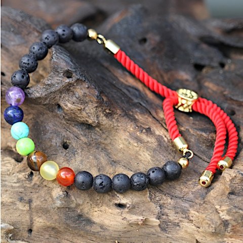 Bransoletka z Kamieniami - Kamień Wulkaniczny Czakry / Złoto 18k