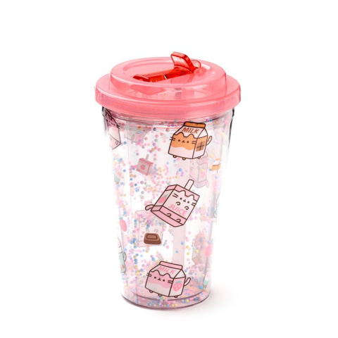Pusheen Sips Kubek z podwójnymi ściankami ze słomką i pokrywką 500ml
