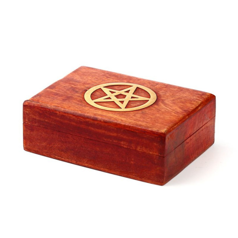 Dekoracyjne pudełko z drewna mango z pentagramem 17,5x12,5x6 cm