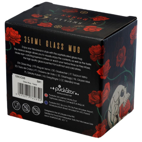 Kubek szklany - Czaszki i Róże