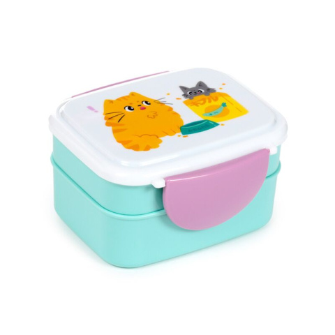 Pudełko na lunch Bento Clip Lock ze sztućcami Bean & Co Cats - kotki