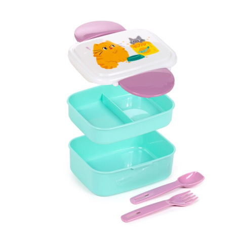 Pudełko na lunch Bento Clip Lock ze sztućcami Bean & Co Cats - kotki
