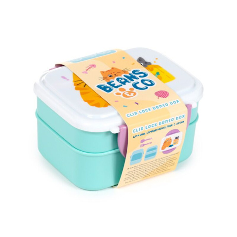 Pudełko na lunch Bento Clip Lock ze sztućcami Bean & Co Cats - kotki