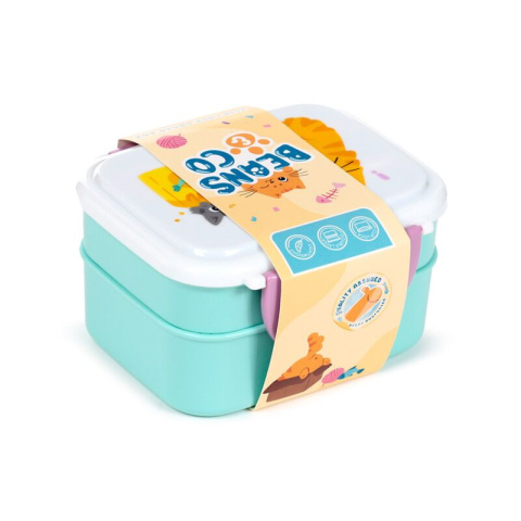 Pudełko na lunch Bento Clip Lock ze sztućcami Bean & Co Cats - kotki