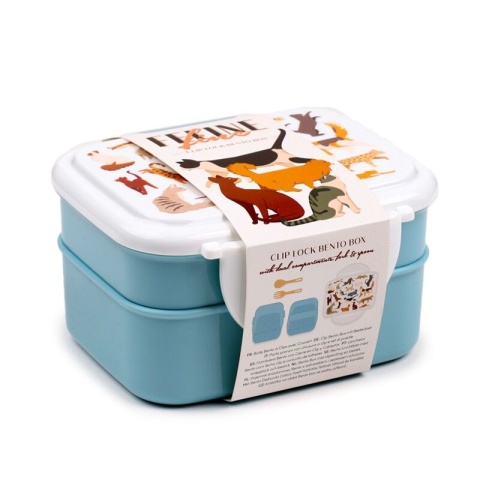 Pudełko na lunch Bento Clip Lock ze sztućcami Feline Fine Cats - Koty
