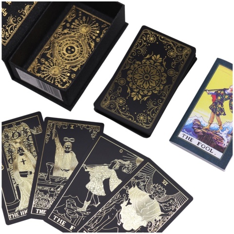 Zestaw Kart Tarota ze Złotą Folią i Książeczką - talia 78 szt.