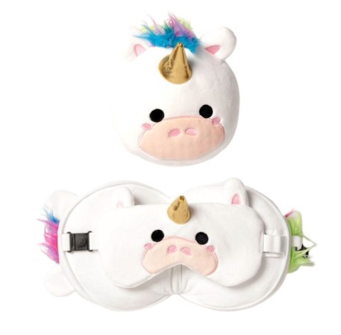 Jednorożec poduszka podróżna + maseczka maskotka