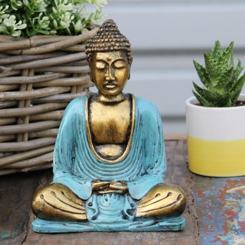 Statuetka Buddy - Niebieskozielony i Złoty 15 cm