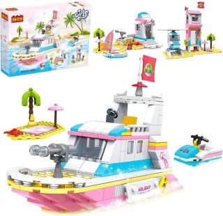 Klocki konstrukcyjne Cogo 3w1 Jacht plaża helikopter i surfing
