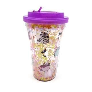 Pusheen Halloween Kubek z podwójnymi ściankami ze słomką i pokrywką 500ml