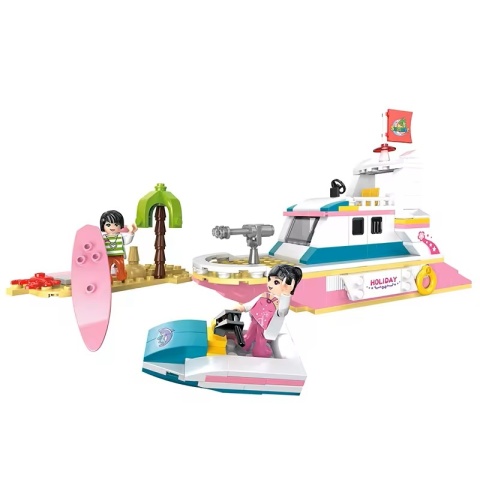 Klocki konstrukcyjne Cogo 3w1 Jacht plaża helikopter i surfing