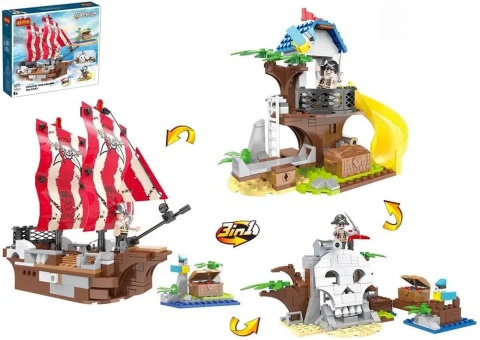 Klocki konstrukcyjne Cogo 3w1 Statek Pirackii wyspa skarbów