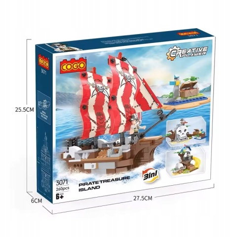 Klocki konstrukcyjne Cogo 3w1 Statek Pirackii wyspa skarbów