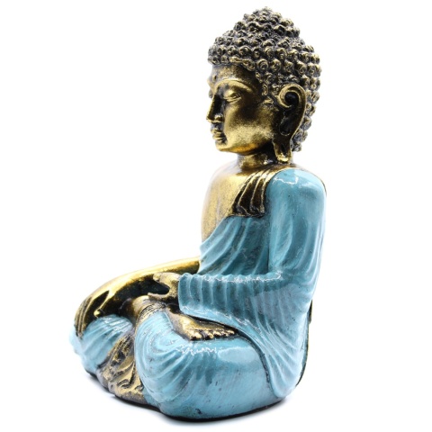 Duża Statuetka Buddy - Niebieskozielony i Złoty 22 cm