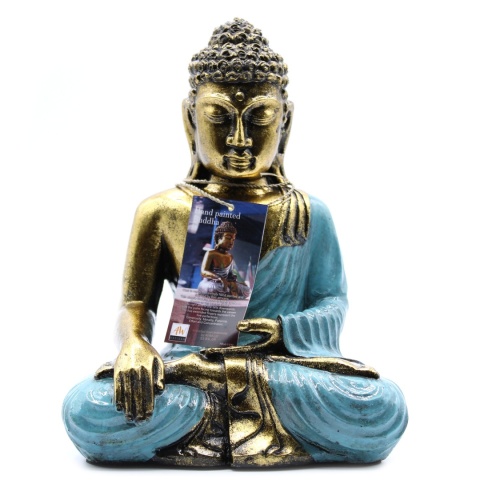 Duża Statuetka Buddy - Niebieskozielony i Złoty 22 cm
