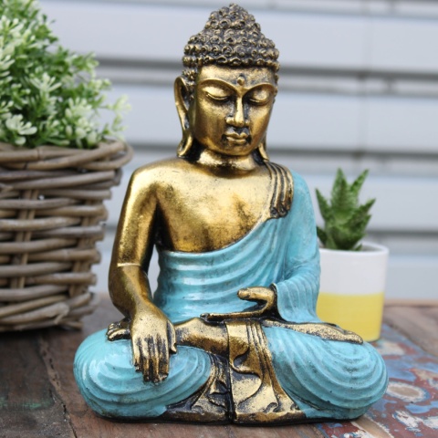 Duża Statuetka Buddy - Niebieskozielony i Złoty 22 cm