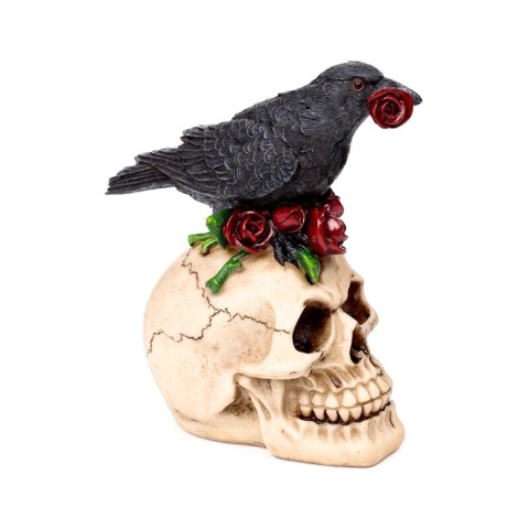 Czaszka z krukiem i czerwonymi różami - skull 16,5cm