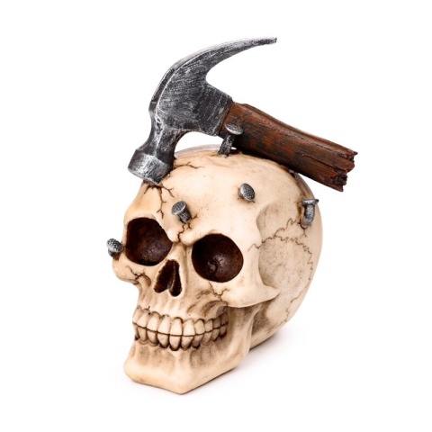 Czaszka z młotkiem i gwoździami - skull 18cm