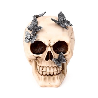 Czaszka z metalowymi motylami - skull 13cm