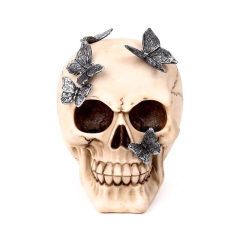 Czaszka z metalowymi motylami - skull 13cm