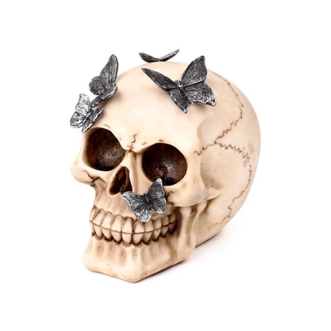 Czaszka z metalowymi motylami - skull 13cm