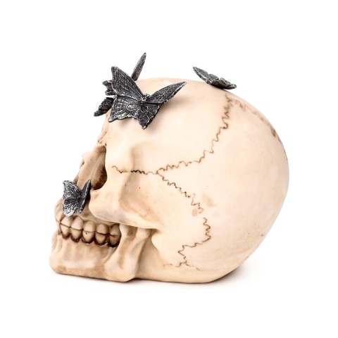 Czaszka z metalowymi motylami - skull 13cm