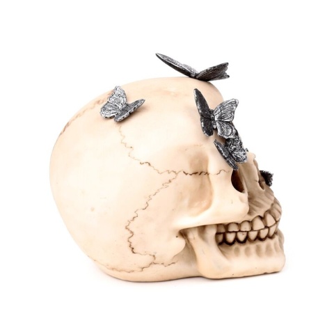 Czaszka z metalowymi motylami - skull 13cm