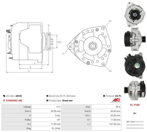 A0332 Nowy alternator CITROEN Berlingo Xsara PEUGEOT 306 406 1.8 2.0