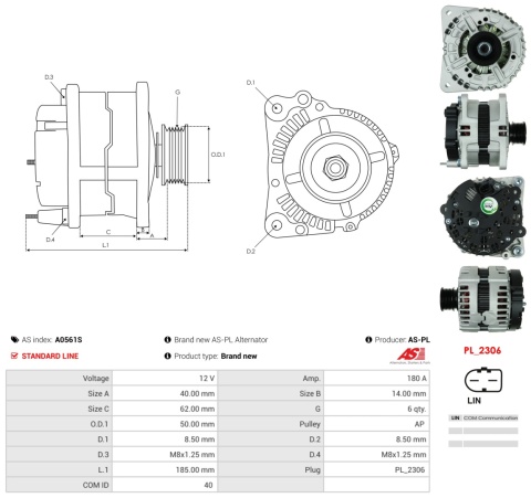 A0561S Alternator 180 amper do AUDI A6 C6 Avant 2.0 TDI