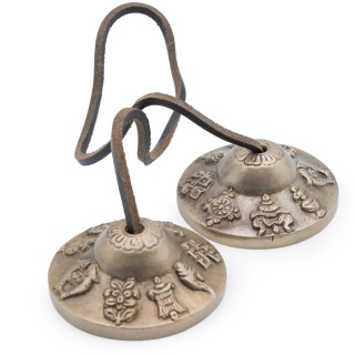 Tybetańskie Dzwonki Tingsha Premium Szczęśliwe Symbole 6cm