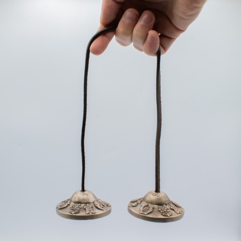 Tybetańskie Dzwonki Tingsha Premium Szczęśliwe Symbole 6cm