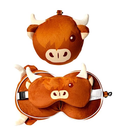 Pluszowa poduszka podróżna i maska na oczy Krowa Szkocka Wyżynna